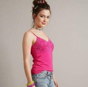 Banana Republic Hot Pink Y2K Lace Camisole Tank Top Small